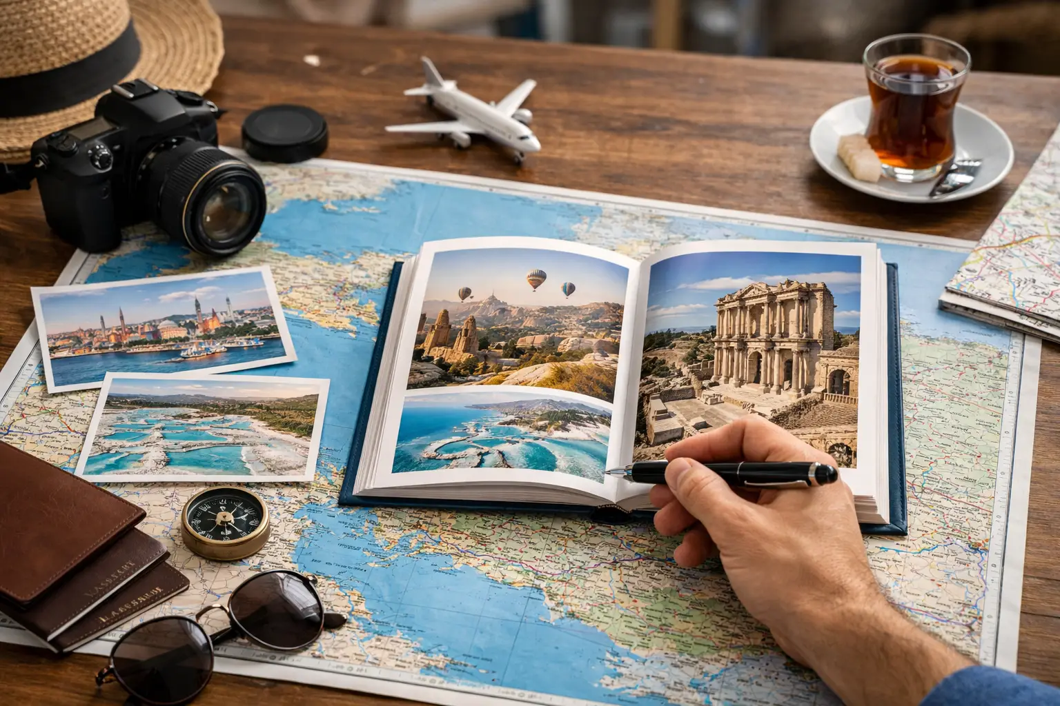 Custom Turkey tour itinerary featuring Istanbul, Cappadocia, Ephesus, Pamukkale, Antalya, and Blue Cruise destinations across Türkiye.
