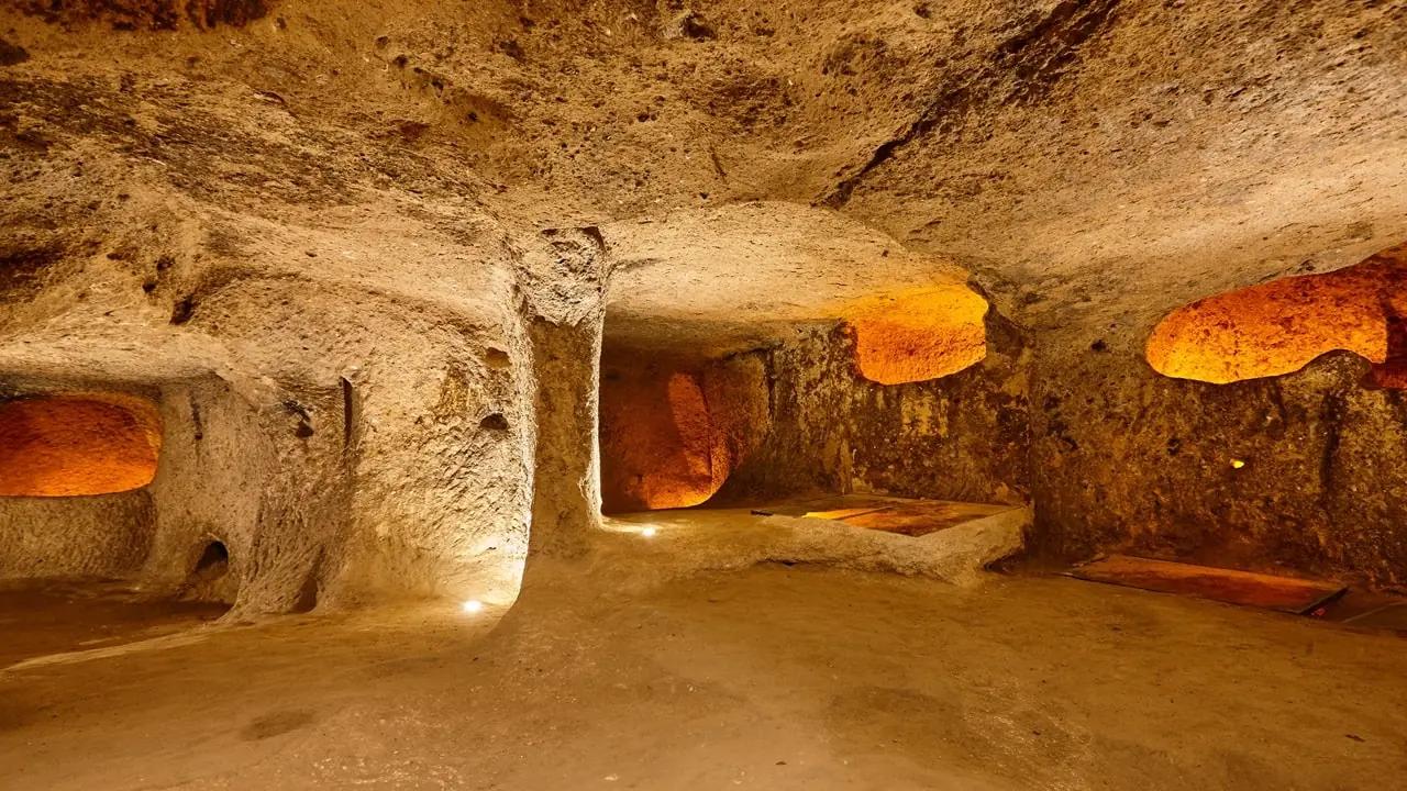 Kaymaklı Underground City in Cappadocia, Turkey – ancient multi-level underground tunnels and rooms