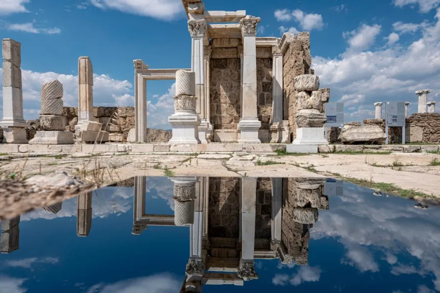Ruins of Laodicea Ancient City in Denizli, Turkey, with ancient columns and archaeological remains