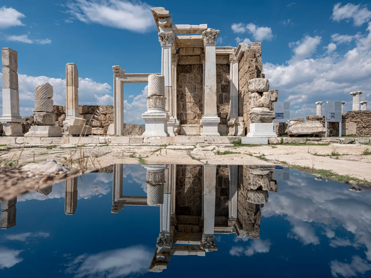 Ruins of Laodicea Ancient City in Denizli, Turkey, with ancient columns and archaeological remains