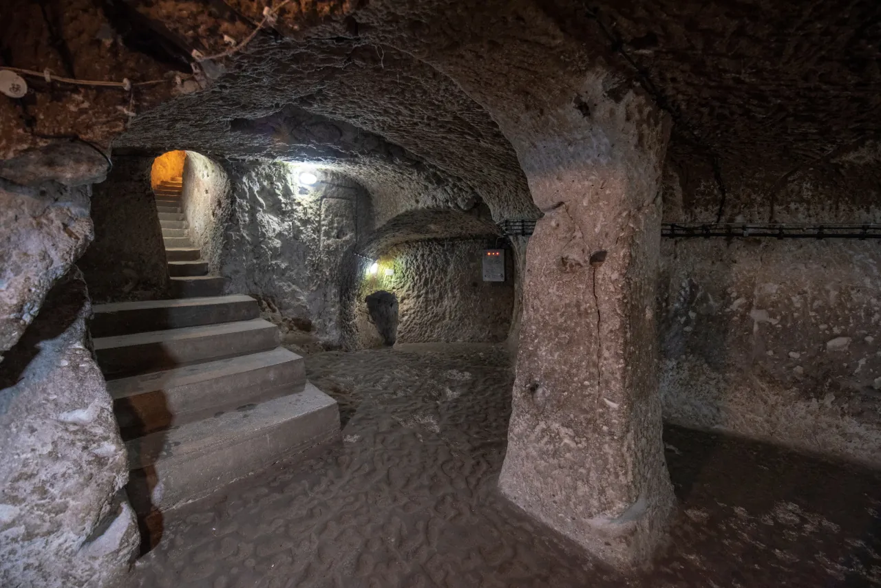 Ancient underground city in Cappadocia, Turkey – subterranean tunnels, chambers, and historical rock-cut architecture