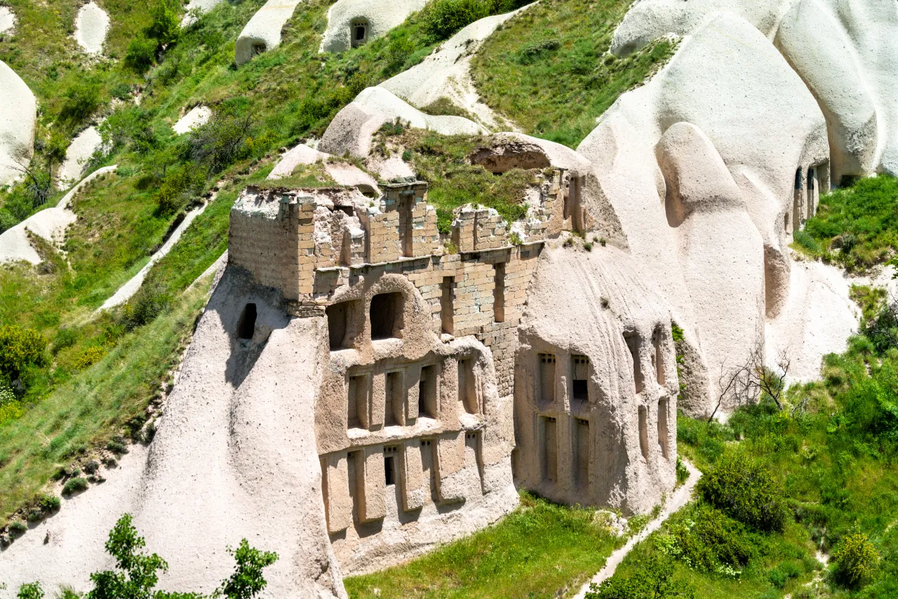 Traditional pigeon houses carved into rocks in Pigeon Valley, Cappadocia, Turkey