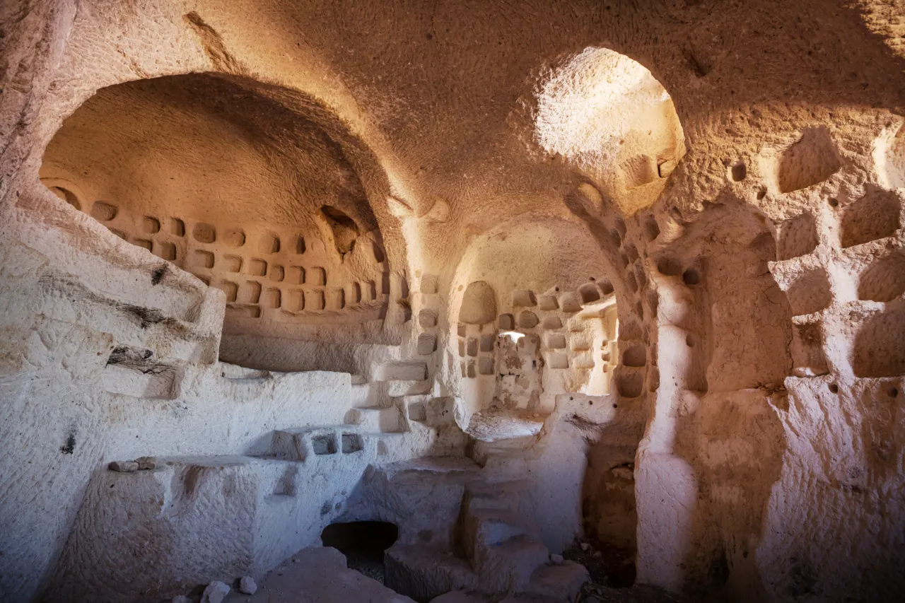 Huge cave in Cappadocia, Turkey – ancient rock-cut formations and spacious interior