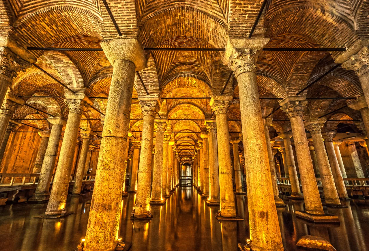 Basilica Cistern in Istanbul, Turkey – ancient underground water reservoir with columns and arches